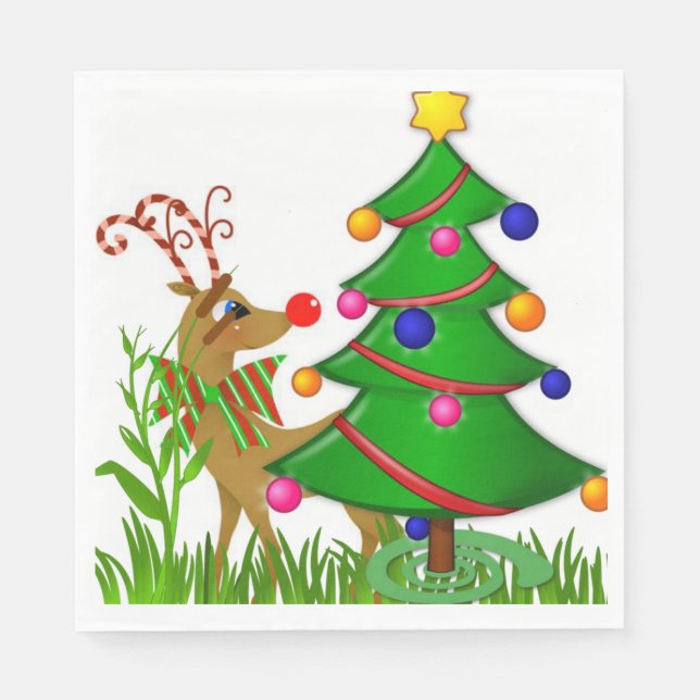 Christmas Paper Napkins, Reindeer Napkins (Front)