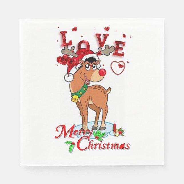 Christmas Paper Napkins, Reindeer Napkins (Front)