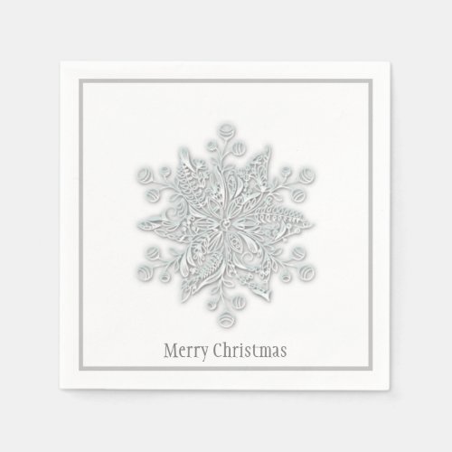 Christmas Paper Napkins Silver Snowflake