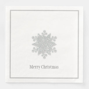 Christmas Paper Napkins Silver Snowflake