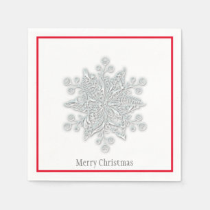 Christmas Paper Napkins Silver Snowflake Red Trim