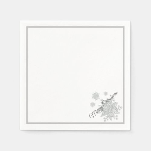 Christmas Paper Napkins Silver Snowflakes