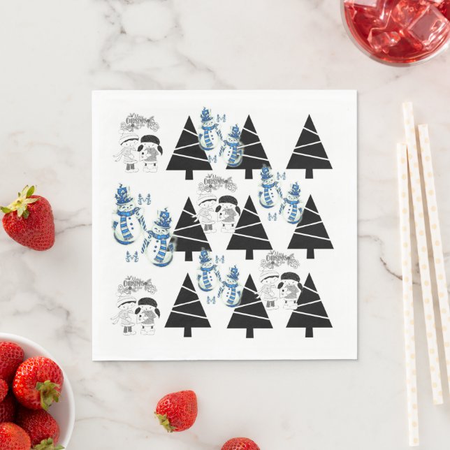 Christmas Paper Napkins, Snowman  Napkins (Insitu)