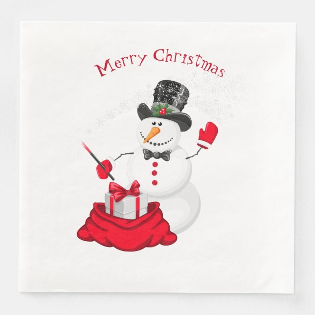 Christmas Paper Napkins-Snowman Paper Dinner Napkins (Front)