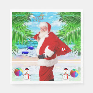 Christmas Paper Napkins, Summer Beach Bum Santa Napkins