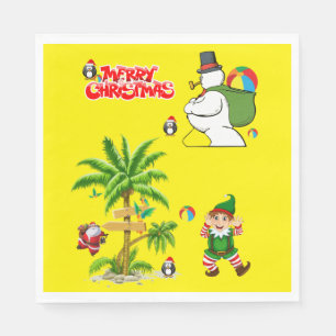 Christmas Paper Napkins, Summer Beach Bum Santa Napkins