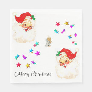 Christmas Paper Napkins, Vintage Santa Angel Napkins
