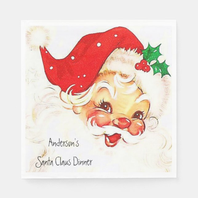 Christmas Paper Napkins, Vintage Santa Napkins (Front)
