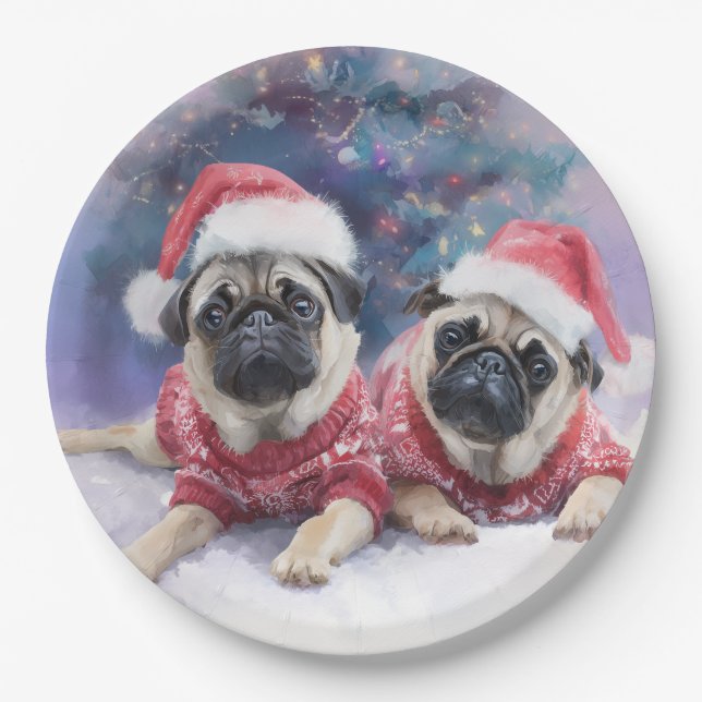 Christmas Paper Plate for pug lovers (Front)