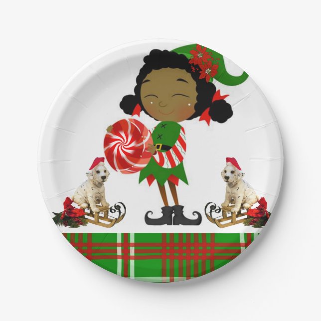 Christmas Paper Plates, African Elf Paper Plates (Front)
