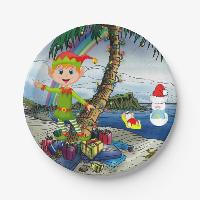 Christmas Paper Plates, Beach Bum Santa Plates (Front)