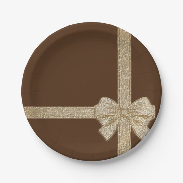Christmas Paper Plates, Beige Bow Plates (Front)