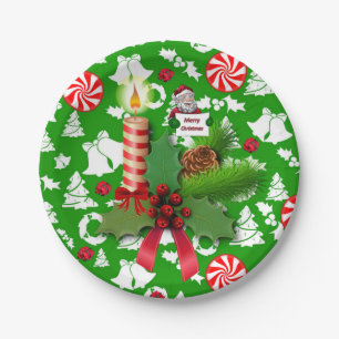 Christmas Paper Plates, Candle, Peppermint Plates