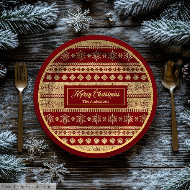 Christmas Paper Plates Elegant Red Gold Holiday (Christmas Paper Plates Elegant Red Gold Holiday Accent)