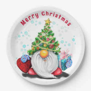 Christmas Paper Plates Gnome with Gift