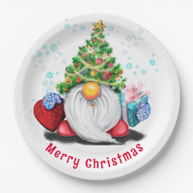 Christmas Paper Plates Gnome with Gift For You (Front)