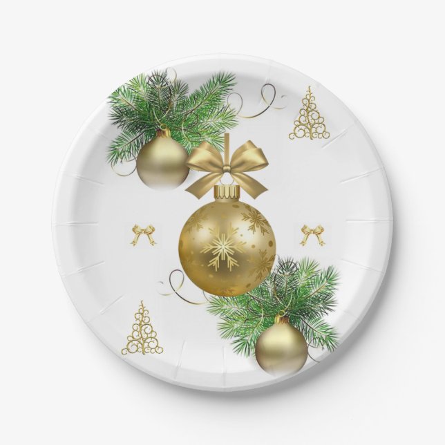 Christmas Paper Plates, Gold Balls Plates (Front)