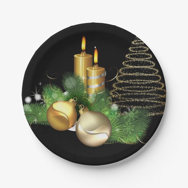 Christmas Paper Plates, Gold Candle Plates (Front)