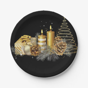 Christmas Paper Plates, Gold Candle Plates
