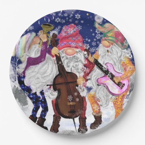 Christmas Paper Plates Happy Gnomes Music Band