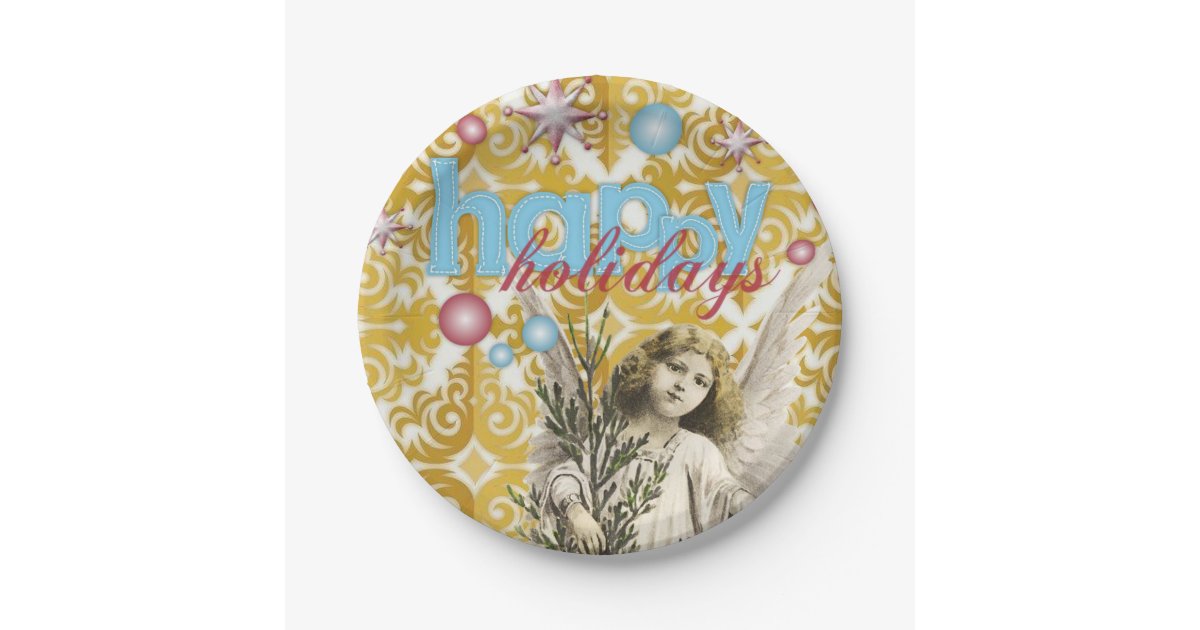 Christmas Paper Plates, Happy Holidays Angel Paper Plates Zazzle
