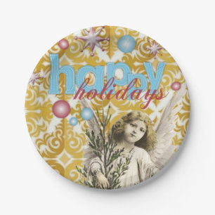 Christmas Paper Plates, Happy Holidays Angel Plates