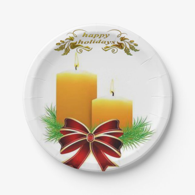 Christmas Paper Plates, Happy Holidays Plates (Front)