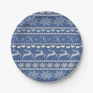 Christmas Paper Plates, Merry Blue Reindeer Paper Plates