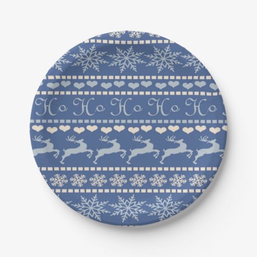 Christmas Paper Plates Merry Blue Reindeer Paper Plates