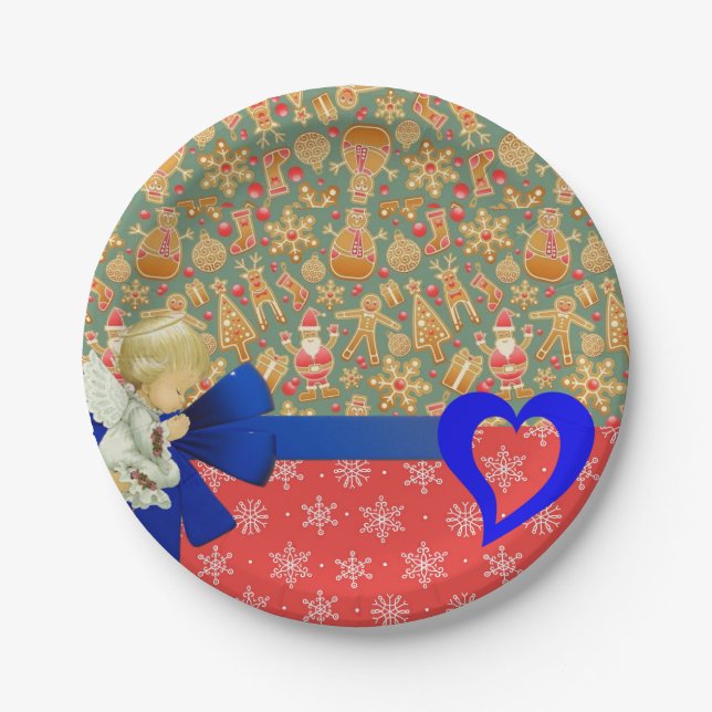 Christmas Paper Plates, Merry Christmas Angel Plates (Front)