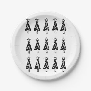 Christmas Paper Plates, Merry Christmas Black Tree Plates