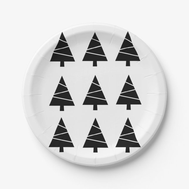 Christmas Paper Plates, Merry Christmas Black Tree Plates (Front)