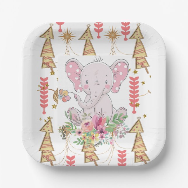 Christmas Paper Plates, Merry Christmas Elephant  Paper Plates (Front)