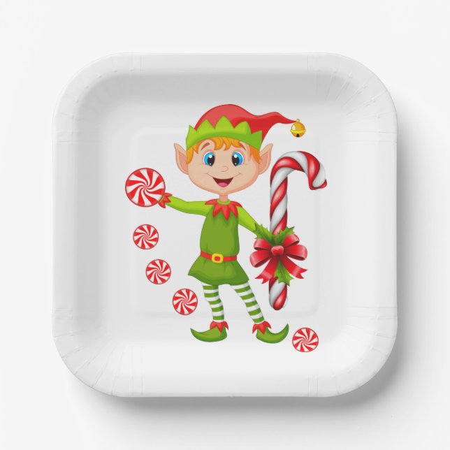 Christmas Paper Plates, Merry Christmas Elf Paper Plates (Front)