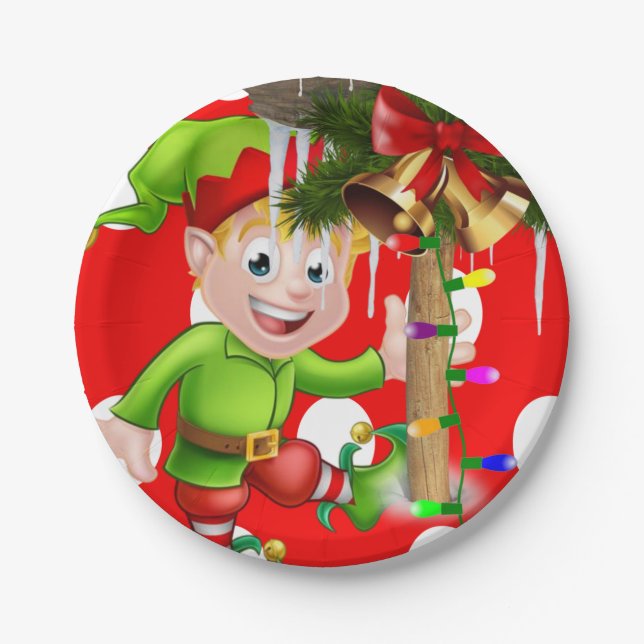 Christmas Paper Plates, Merry Christmas Elf Plates (Front)