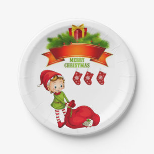 Christmas Paper Plates, Merry Christmas Elf Plates