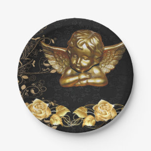 Christmas Paper Plates, Merry Christmas Gold Angel Paper Plates