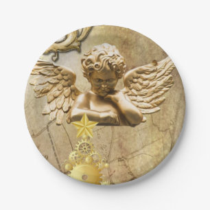 Christmas Paper Plates, Merry Christmas Gold Angel Plates