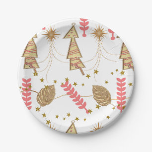 Christmas Paper Plates, Merry Christmas Gold Trees Plates