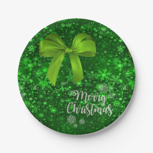 Christmas Paper Plates Merry Christmas Green Bow Paper Plates