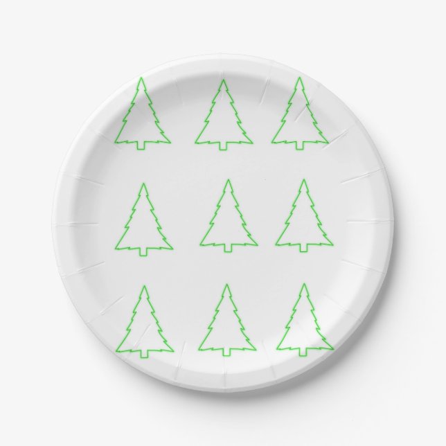 Christmas Paper Plates, Merry Christmas Green Tree Paper Plates (Front)