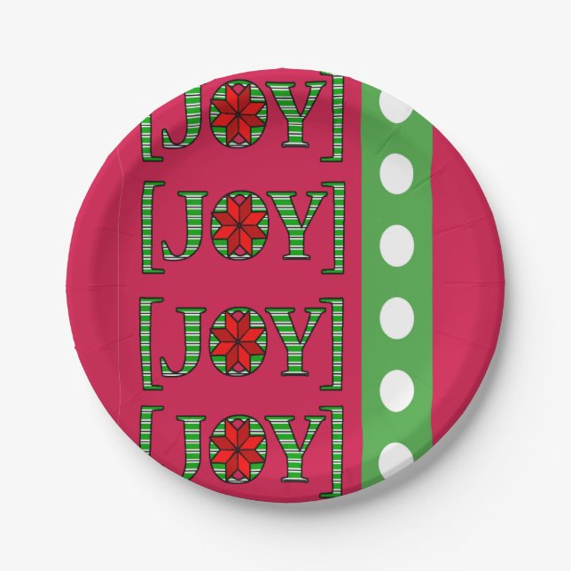 Christmas Paper Plates, Merry Christmas Joy Red Paper Plates (Front)