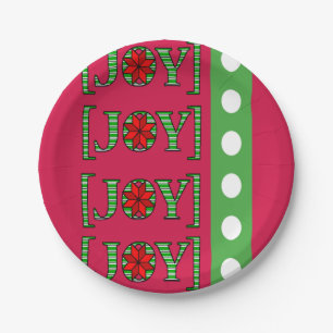 Christmas Paper Plates, Merry Christmas Joy Red Plates