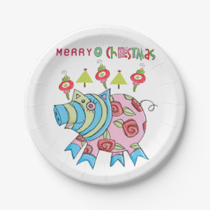 Christmas Paper Plates, Merry Christmas Pig Paper Plates