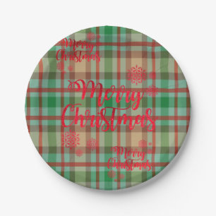 Christmas Paper Plates, Merry Christmas Plaid Plates