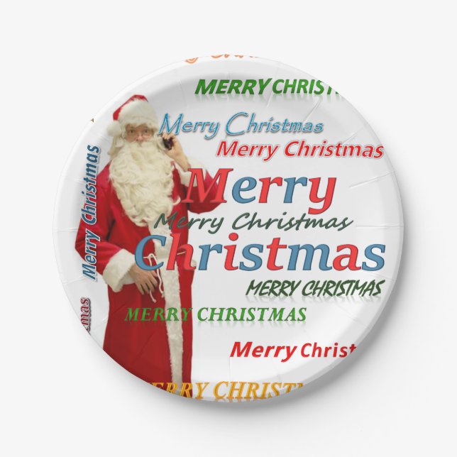 Christmas Paper Plates, Merry Christmas Santa Plates (Front)