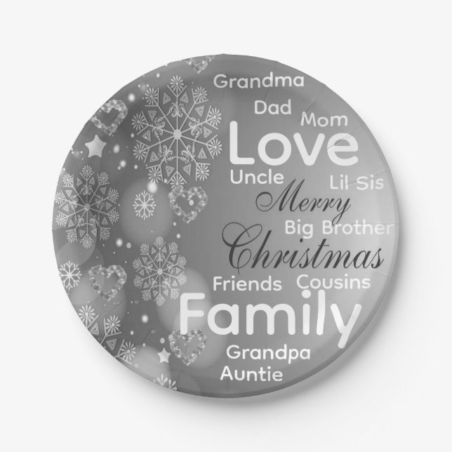 Christmas Paper Plates, Merry Christmas Silver Plates (Front)