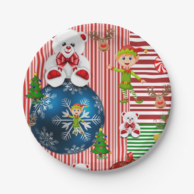 Christmas Paper Plates, Merry Christmas Teddy Bear Plates (Front)