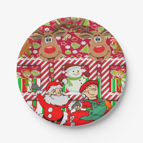 Christmas Paper Plates Merry Reindeer Santa Elf Paper Plates