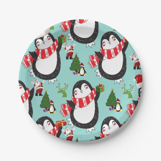 Christmas Paper Plates, Penguin Plates (Front)